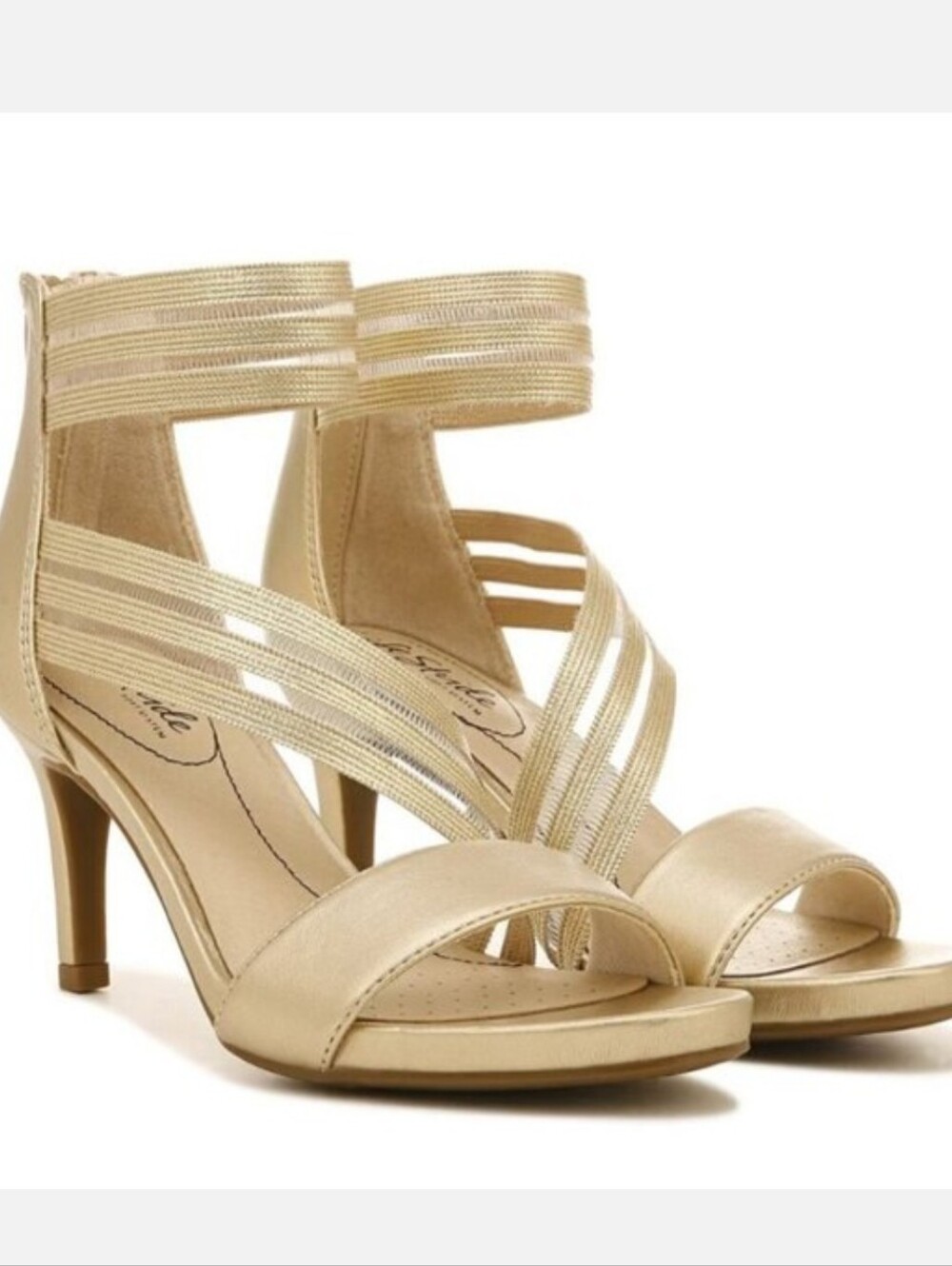 Metallic Gold Strappy Mid-Heel Sandals